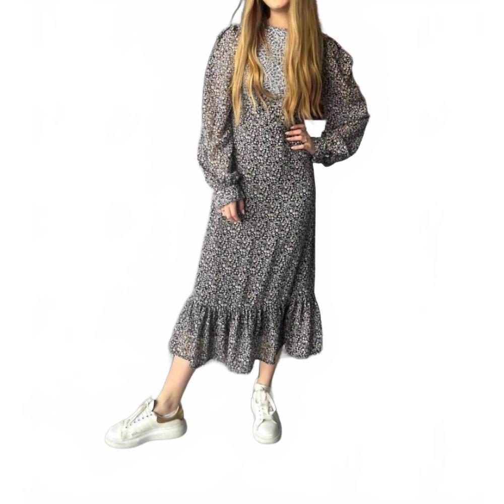 NEW ROSLYN floral micro print dress in black
